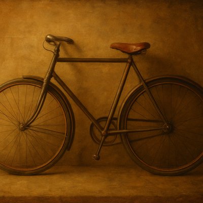 bicyle resting against a wall