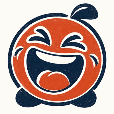 an exaggerated laughing face of an original round mascot character, bold and readable at small size, plain background, no text