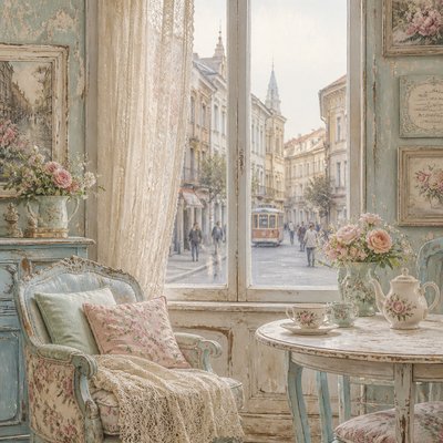 urban street with city activity — Shabby Chic Interior Design