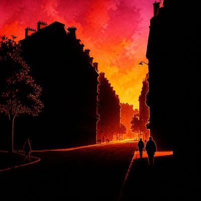 Sunset Silhouette Art Style Style Transfer Example