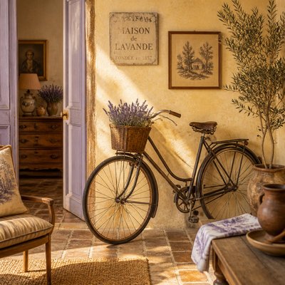 bicyle resting against a wall — French Country Interior Design