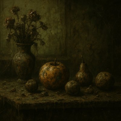 still life arrangement of fruits and flowers