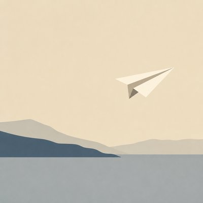 a paper plane, clean minimal composition on a plain background, no text