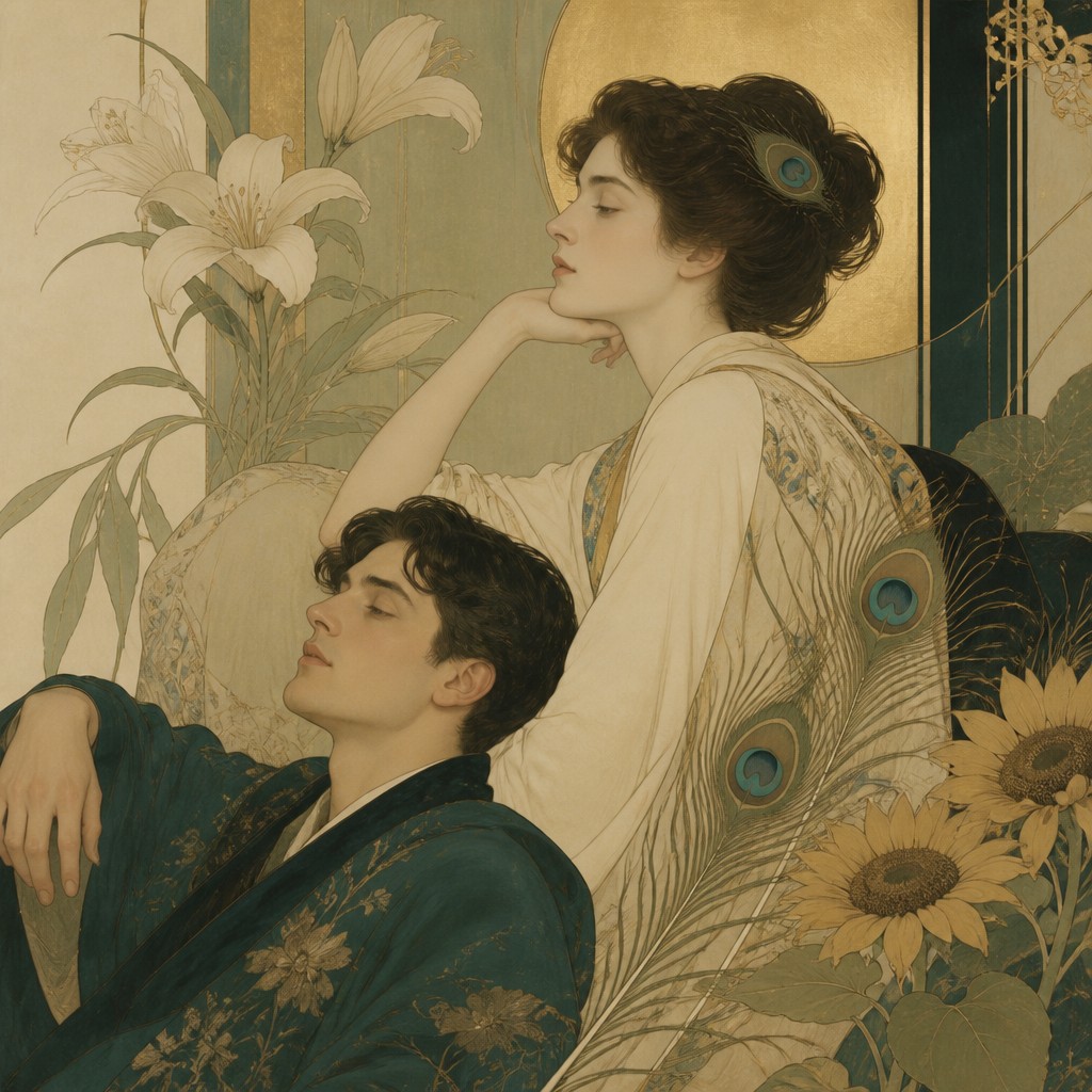 portrait of two people together — Aesthetic Movement Art Style
