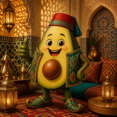 a happy avocado character giving a thumbs up, bold readable design on a plain background, no text
