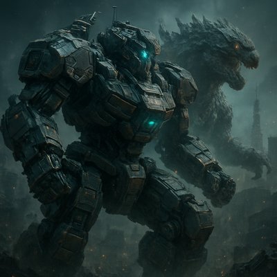 mech fighting kaiju in tokyo