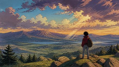 sweeping panoramic landscape with a dramatic sky