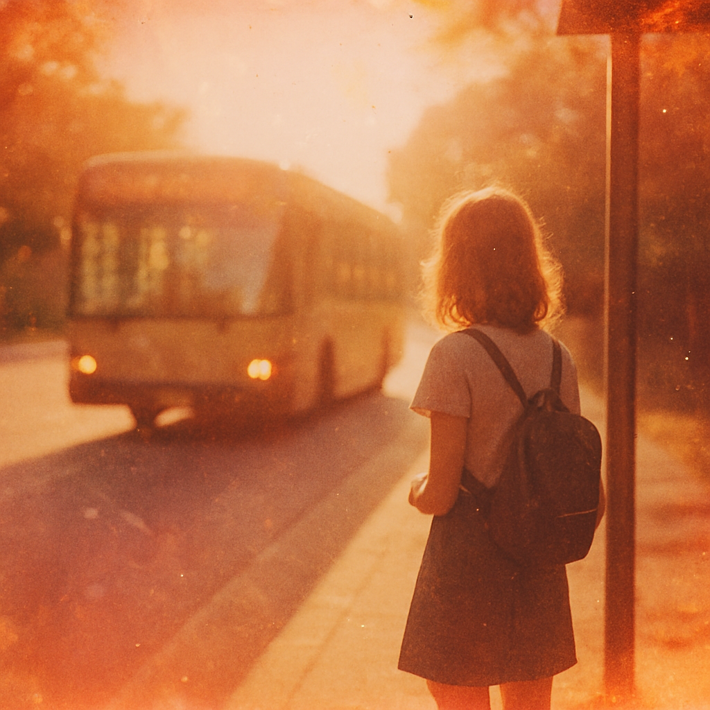 A girl waiting for a bus.




