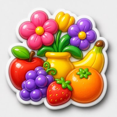 still life arrangement of fruits and flowers