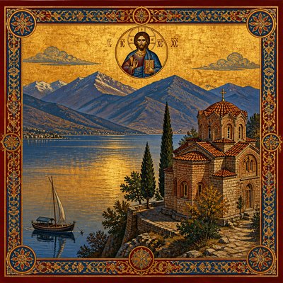 serene landscape with mountains and water