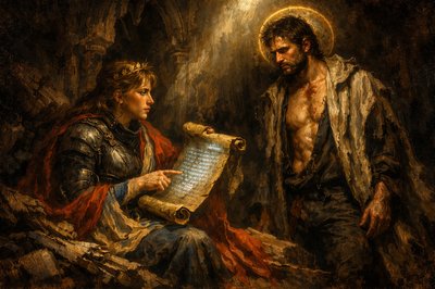 
Conversation with Gemini
You said
I need a written prompt for ArtStyles based on Sarah Connor and Kyle Reese but create Sarah Connor as Lady Wisdom and Kyle Reese as Jesus

Gemini said
This is a fascinating blend of 80s tech-noir grit and classical religious iconography. To get the best results from an image generator, you want to lean into the "Cyber-Renaissance" aesthetic—combining tactical textures with divine lighting.

Here are a few variations based on different artistic directions:

Option 1: The High-Renaissance Masterpiece
Prompt: A dramatic oil painting in the style of Caravaggio. Sarah Connor as Lady Wisdom, wearing tactical Kevlar armor beneath flowing, iridescent silk robes, holding an ancient scroll that glows with digital code. Beside her, Kyle Reese as a Messianic figure, shirtless and scarred, draped in a tattered trench coat that resembles a holy shroud, a faint halo of golden light illuminating his face. The setting is a ruined Los Angeles cathedral with light filtering through dust and debris. Chiaroscuro lighting, deep shadows, emotional intensity, 8k resolution.