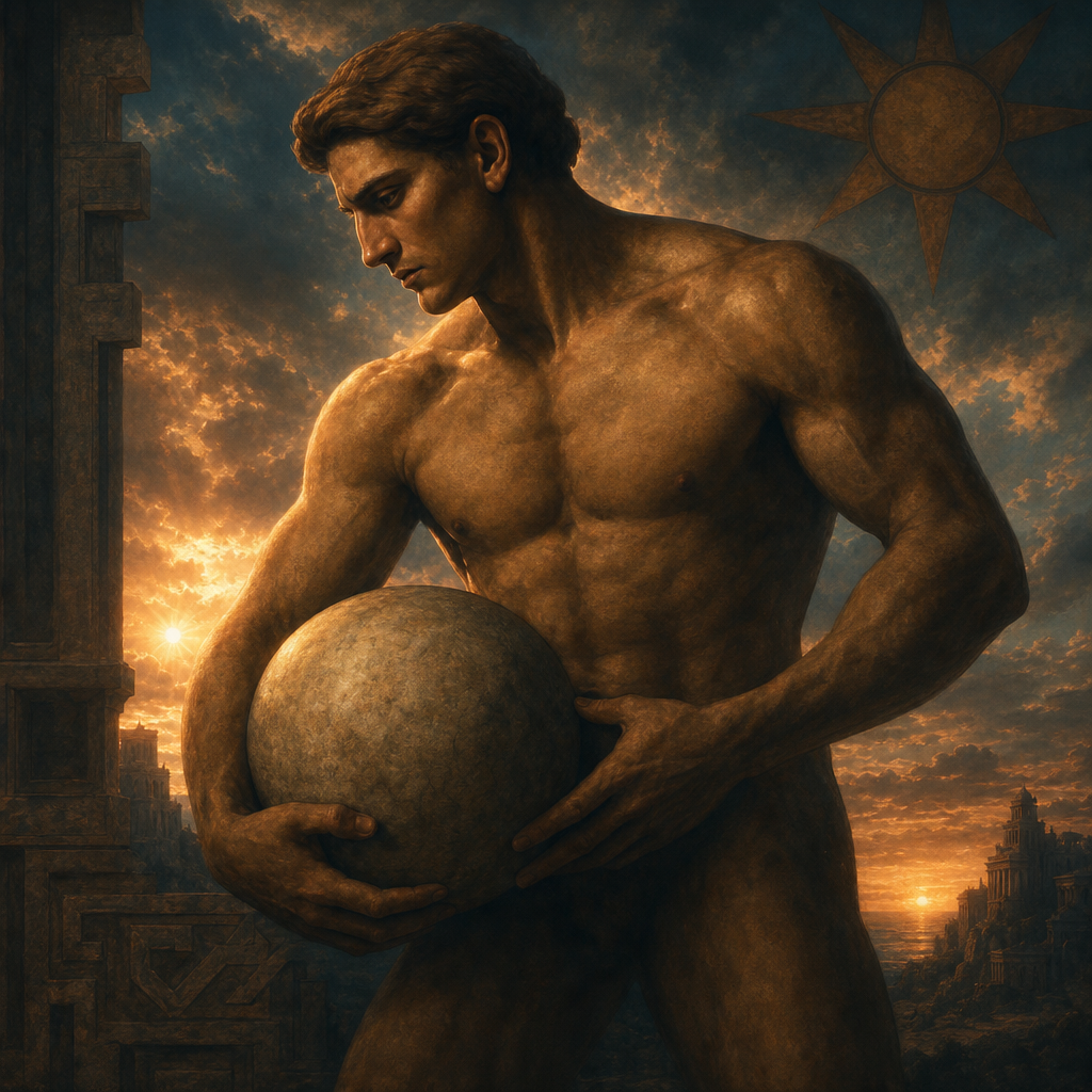 a painting of a man holding a ball