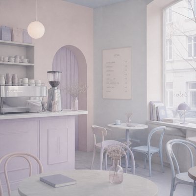 cozy cafe interior with warm lighting