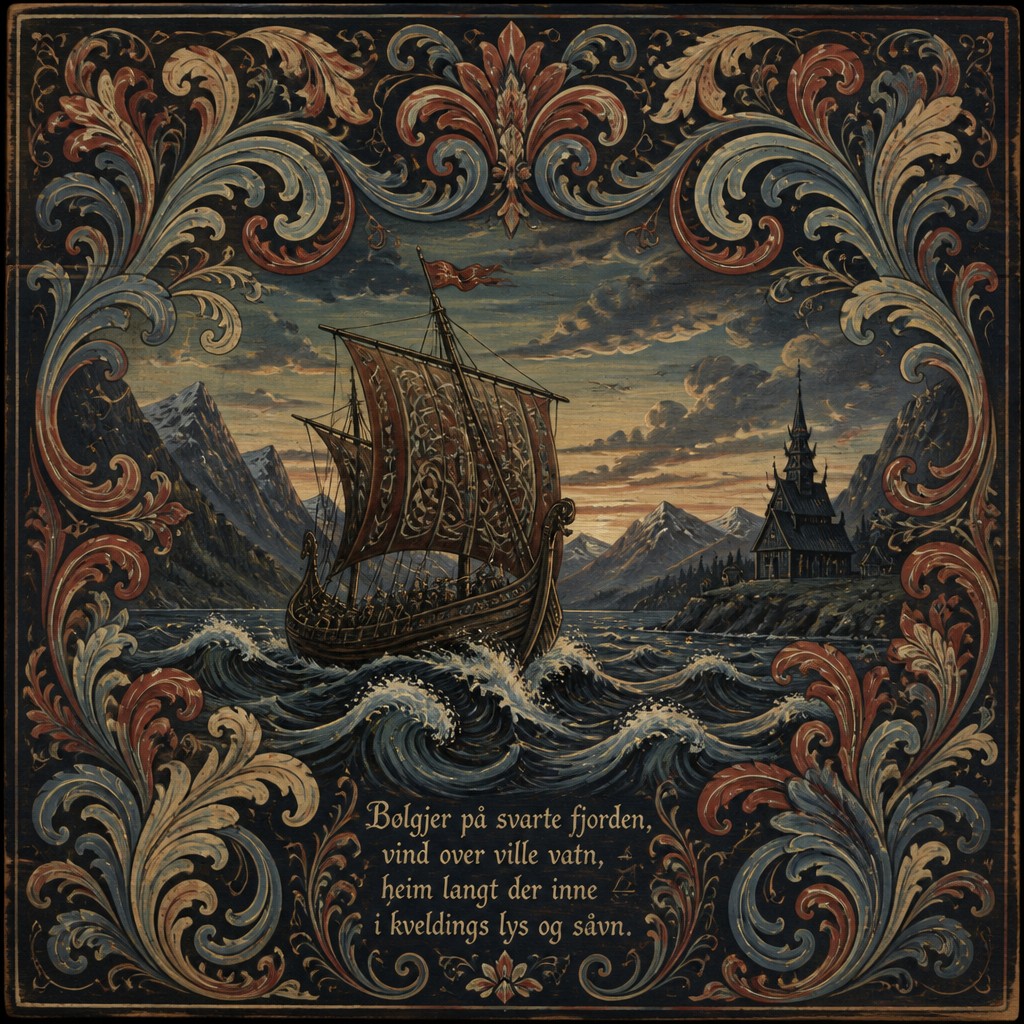 sailing ship on a stormy sea — Norwegian Art Style