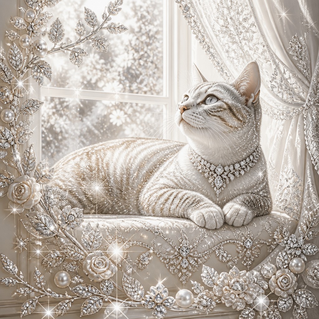 a cat lounging in a sunlit window — Bridal Jewelry Design