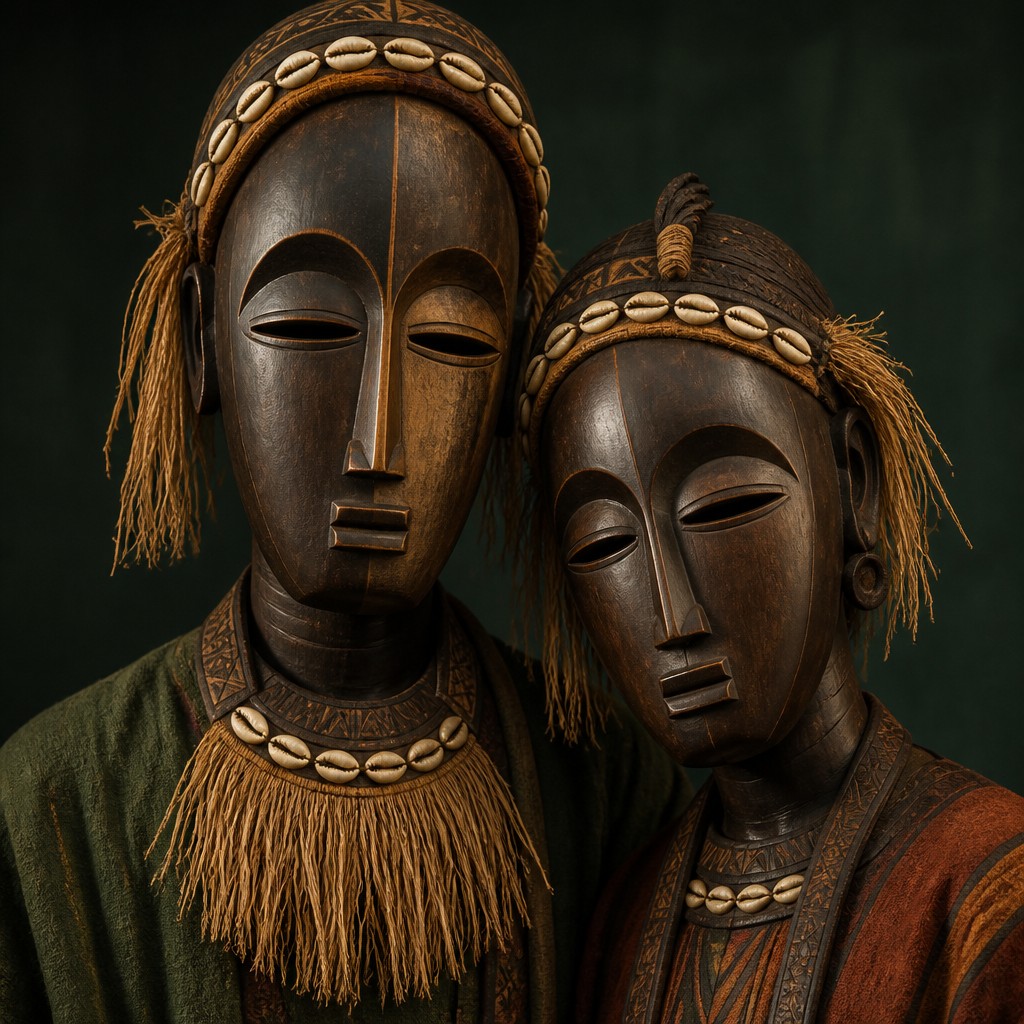 portrait of two people together — Liberian Art Style