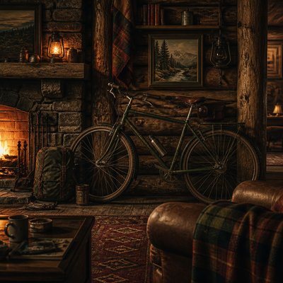 bicyle resting against a wall