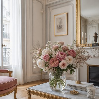 bouquet of flowers in a glass vase