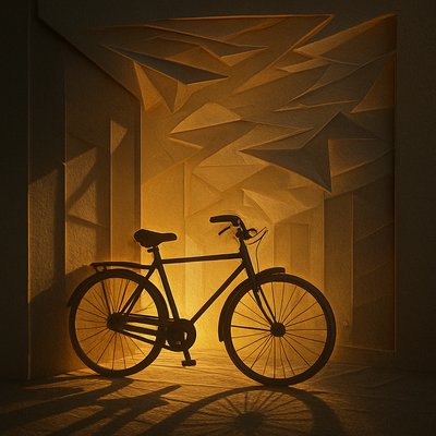 bicyle resting against a wall