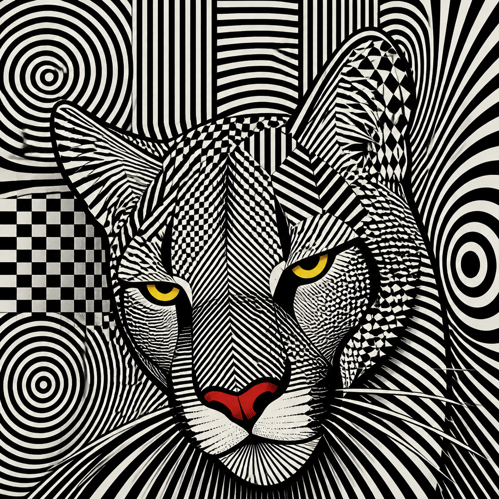 a drawing of a cat with yellow eyes