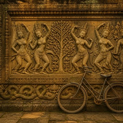 bicyle resting against a wall — Cambodian Art Style