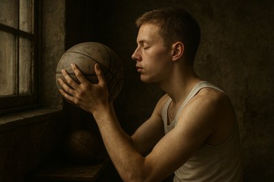a man holding a basketball in his right hand