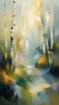a serene birch forest in soft morning light, no people, no text