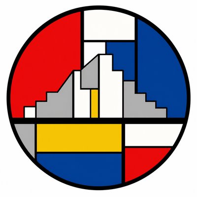 an emblem of a mountain peak inside a circle, simple bold shapes on a plain background, no text or lettering