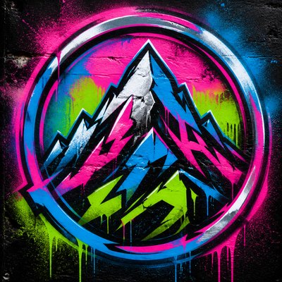 an emblem of a mountain peak inside a circle, simple bold shapes on a plain background, no text or lettering