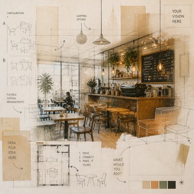 cozy cafe interior with warm lighting