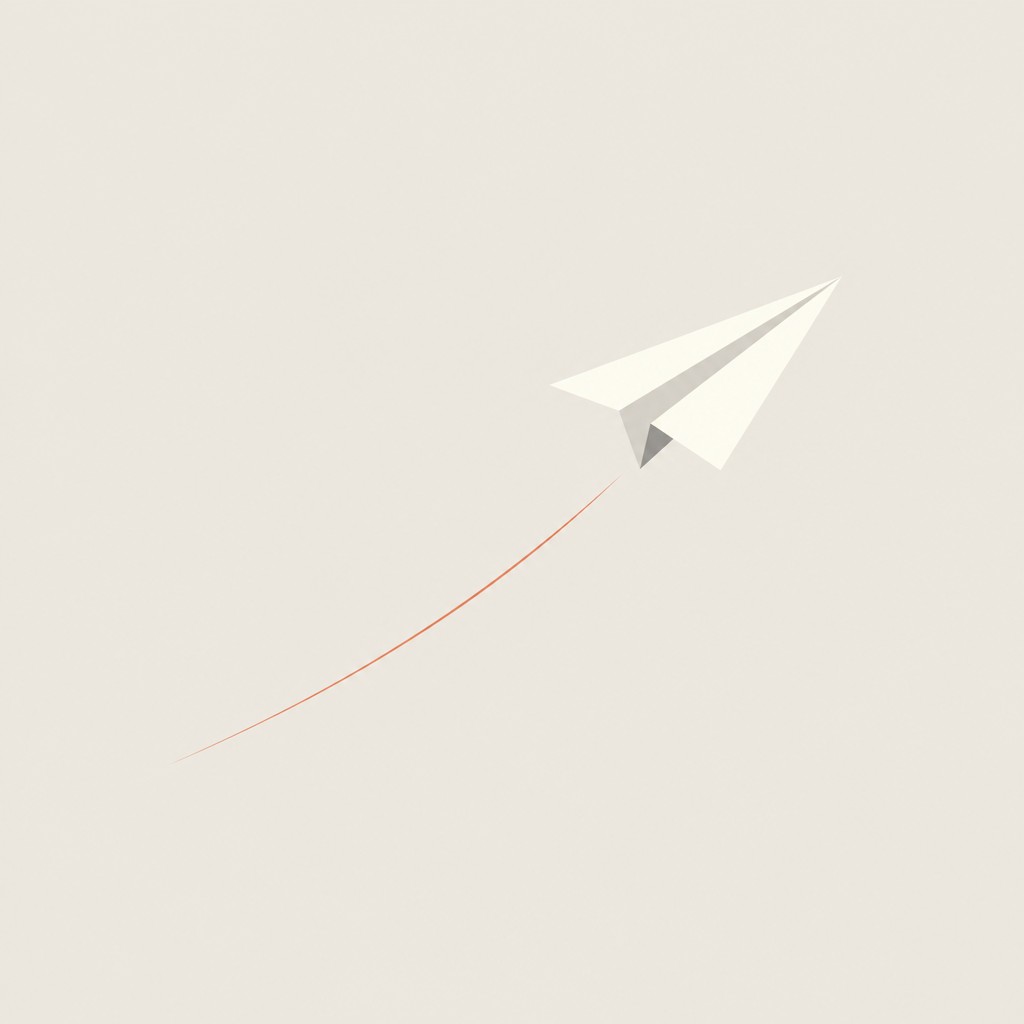 a paper plane, clean minimal composition on a plain background, no text