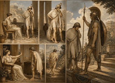 a painting of a man with a sword and a woman with a sword
