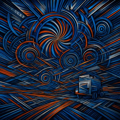 a painting of a truck driving down a road