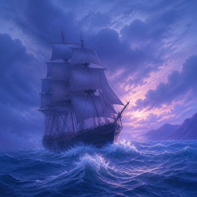 sailing ship on a stormy sea
