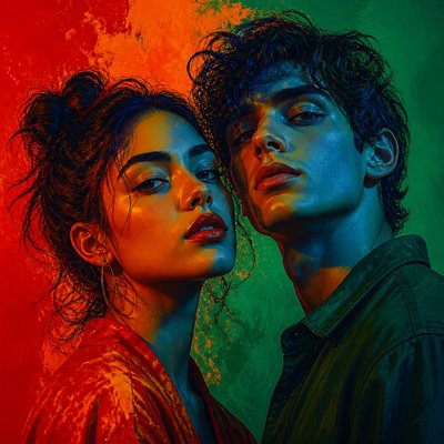 portrait of two people together — Complementary Color Art Style