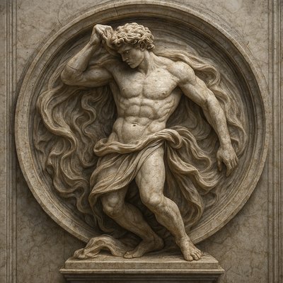 a statue of a man holding his head in his hands