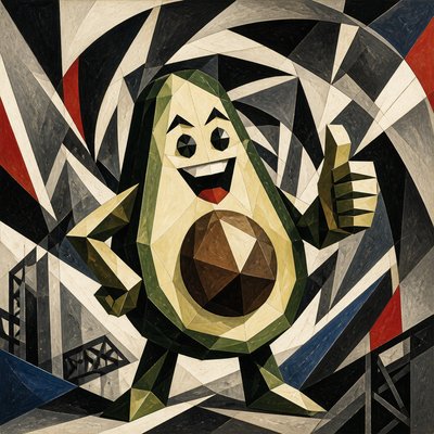 a happy avocado character giving a thumbs up, bold readable design on a plain background, no text