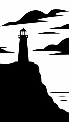 a lone lighthouse on a cliff at dusk under a dramatic sky, no text or lettering