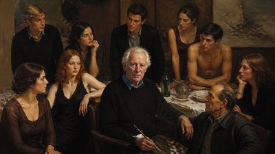 artist Jamie Wyeth and his models
