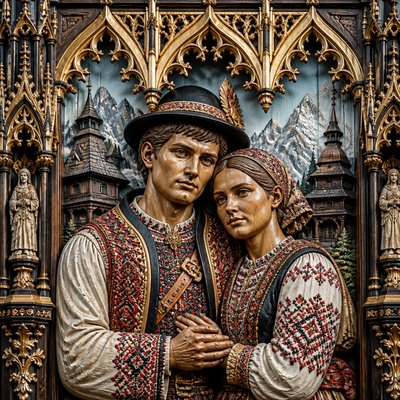 portrait of two people together — Slovak Art Style