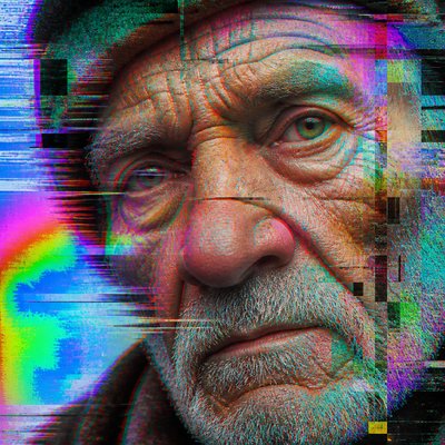 close-up portrait of an elderly person with expressive weathered features
