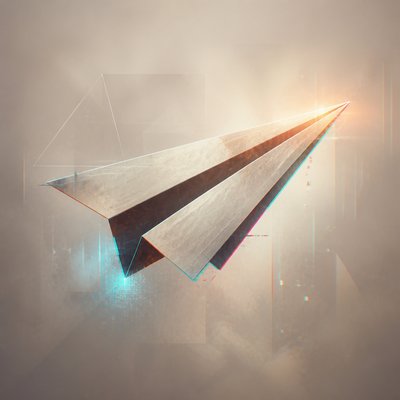 a paper plane, clean minimal composition on a plain background, no text