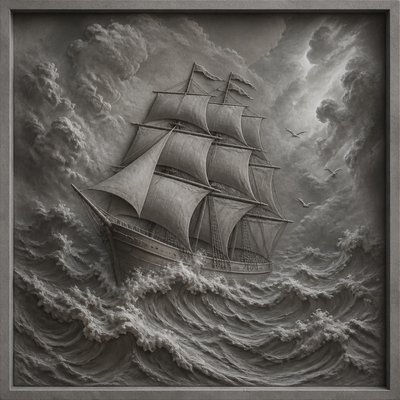 sailing ship on a stormy sea