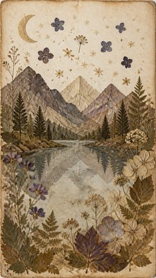 a tranquil mountain lake beneath a starry night sky, no people, no text