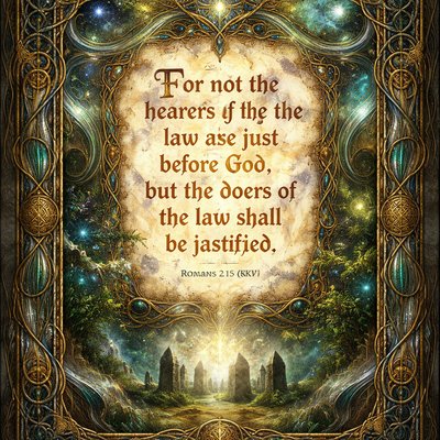 “(For not the hearers of the law are just before God, but the doers of the law shall be justified.” (Romans 2:13, KJV)
