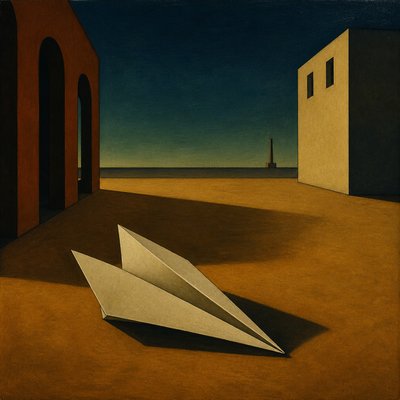 a paper plane, clean minimal composition on a plain background, no text