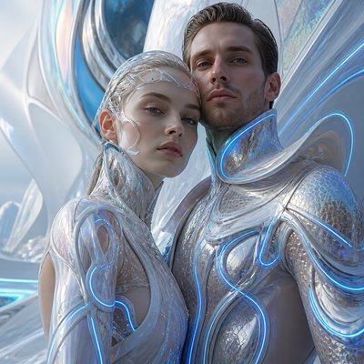 portrait of two people together — Futuristic Architecture Art