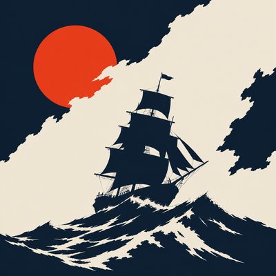sailing ship on a stormy sea