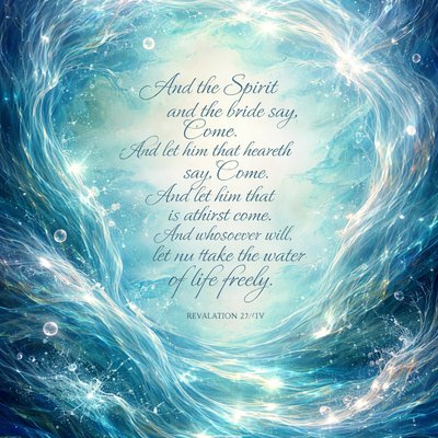 “And the Spirit and the bride say, Come. And let him that heareth say, Come. And let him that is athirst come. And whosoever will, let him take the water of life freely.” (Revelation 22:17, KJV)
