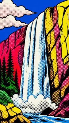 towering waterfall cascading down a cliff
